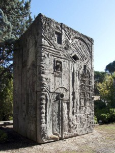 picture of a carved block mausoleum