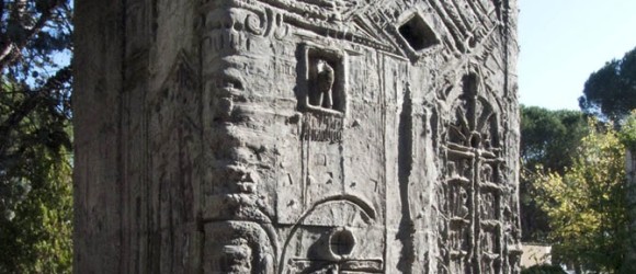 picture of a carved block mausoleum