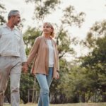 couple walks outdoors