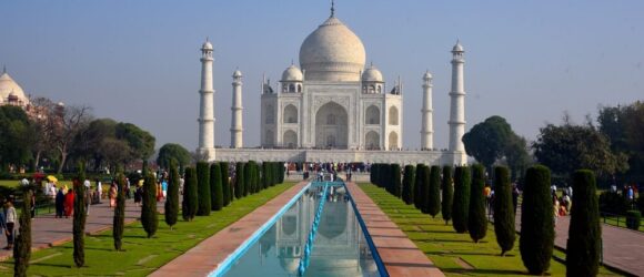 A view of the Taj Mahal’s reflection pool